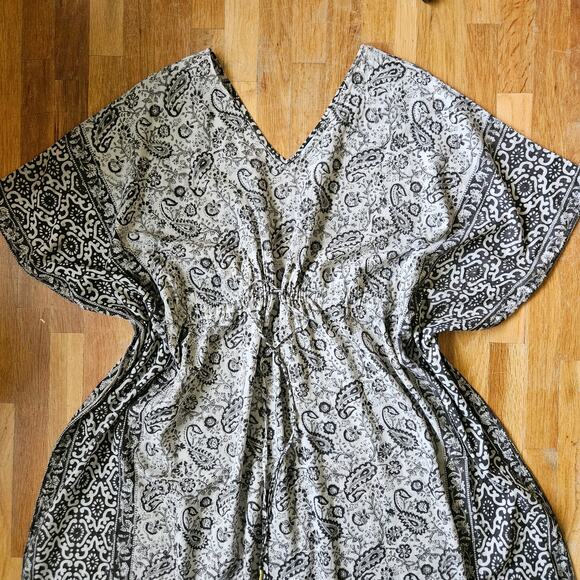 World Market Kaftan Free Size Brown Neutral Paisley Print Cotton Maxi Dress Boho - Picture 9 of 12